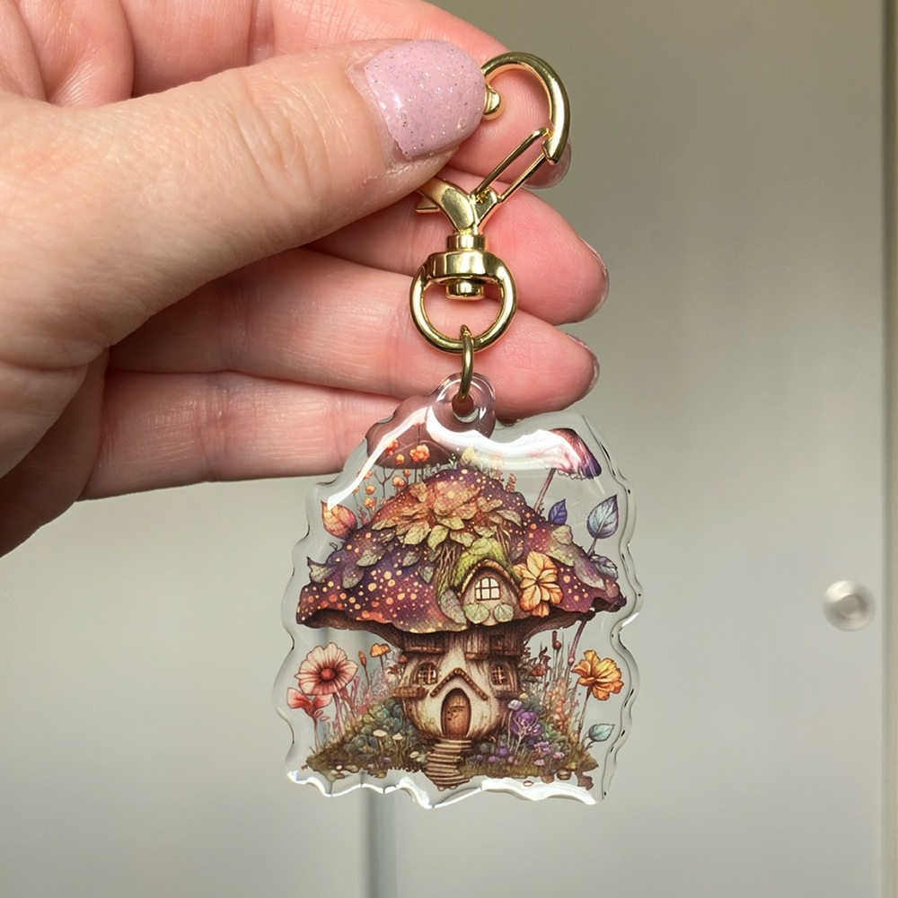Whimsical Mushroom House Keychain